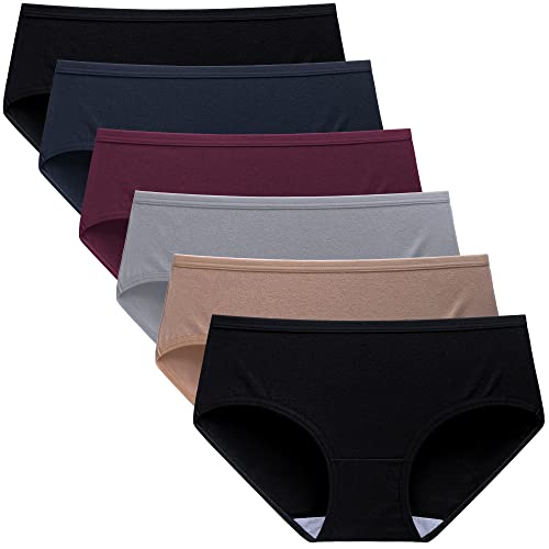 TUTUESTHER Unterhosen Damen Baumwolle Slips Unterwäsche Mittel Taille Dehnbare Hipster Panties 6er Pack（M-EU 40, Schwarz/Weinrot/Marineblau/Khaki/Hellgrau/Schwarz） von TUTUESTHER