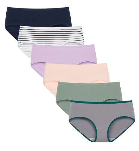 TUTUESTHER Unterhosen Damen Baumwolle Slips Unterwäsche Mittel Taille Dehnbare Hipster Panties 6er Pack（S-EU 38, Tiefblau） von TUTUESTHER