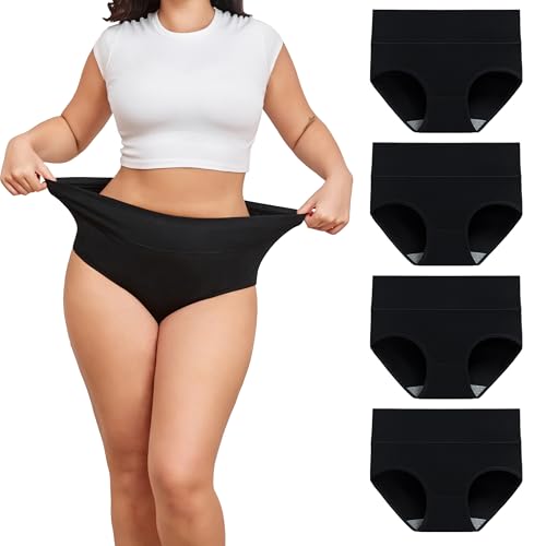 TUTUESTHER Unterhosen Damen Große Größen Baumwolle Unterwäsche Hohe Taille Slip Maxi Schlüpfer Frauen 4er Pack(48-50,4 Schwarz) von TUTUESTHER