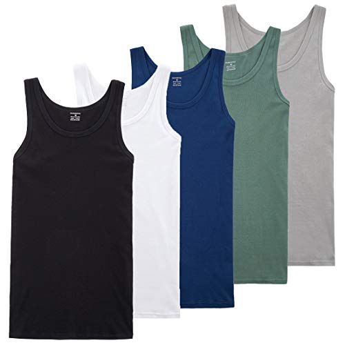 TUUHAW Unterhemd Herren Tank Top 5er Pack Classic Feinripp einfarbiges Achselshirts Atmungsaktiv Schwarz Weiß Grau Marine Olive 3XL von TUUHAW