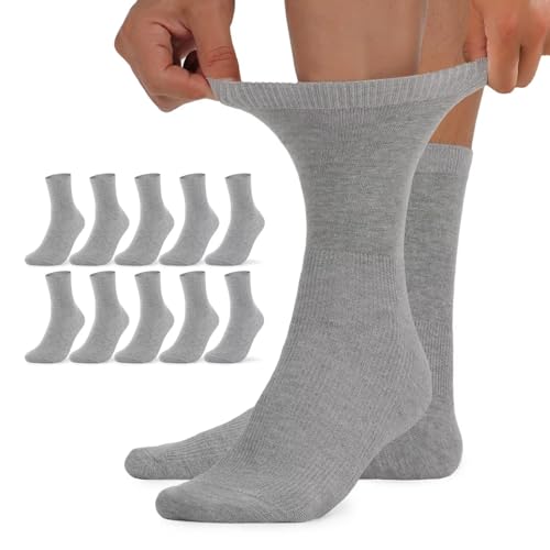 TUUHAW 10 Paar Diabetikersocken Herren 43-46 Diabetiker Socken Damen ohne Gummibund Comfort Baumwolle Grau Venenfreundlich Herrensocken Gesundheitssocken ohne Bund von TUUHAW