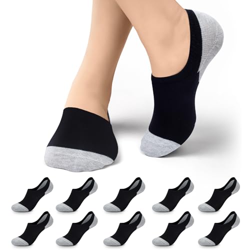 TUUHAW 10 Paar Sneaker Socken Damen Herren Füßlinge No Show Unsichtbare Füsslinge Unisex A-Schwarz 43-46 von TUUHAW