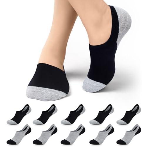 TUUHAW 10 Paar Sneaker Socken Damen Herren Füßlinge No Show Unsichtbare Füsslinge Unisex A-Schwarz-Grau 39-42 von TUUHAW