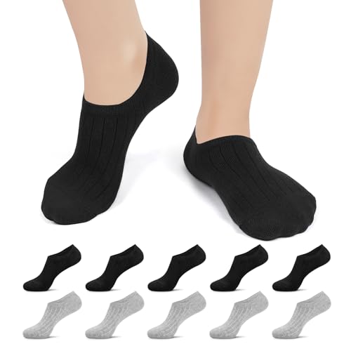 TUUHAW 10 Paar Sneaker Socken Damen Herren Füßlinge No Show Unsichtbare Füsslinge Unisex C-Schwarz-Grau 39-42 von TUUHAW