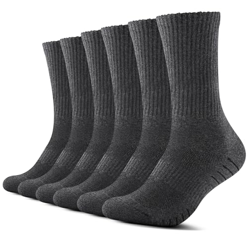 TUUHAW 6 Paar Socken Herren Damen Crew Sportsocken Wandersocken Trekkingsocken Baumwolle Atmungsaktiv Sneaker Socken 43-46 39-42 35-38 47-50, Grau-47-50 von TUUHAW