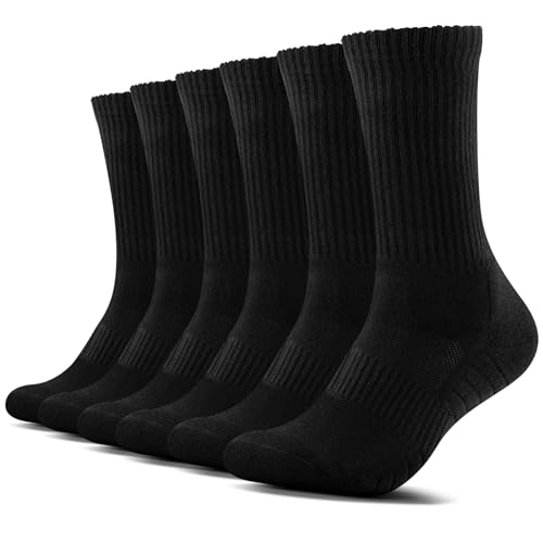 TUUHAW 6 Paar Sportsocken Herren Damen Laufsocken Gepolstert Lange Baumwollsocken Schwarz Weiß Grau Atmungsaktiv Sneaker Socken, Schwarz 35-38 von TUUHAW