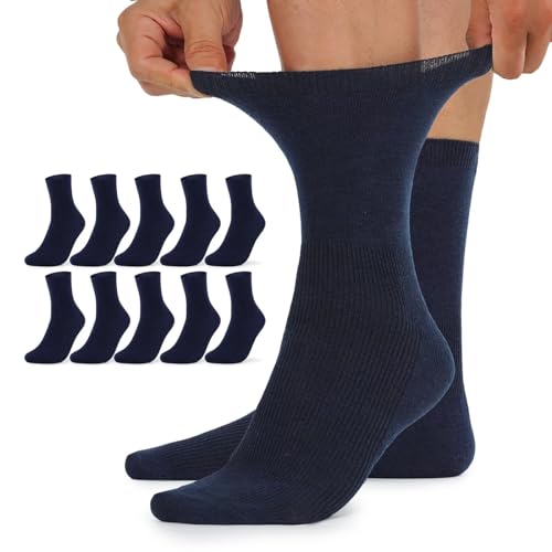 TUUHAW Damen Socken ohne Gummibund Diabetikersocken Herren Diabetiker Socken 10 Paar Comfort Baumwolle 35-38 Dunkelblau Herrensocken Gesundheitssocken ohne Bund von TUUHAW