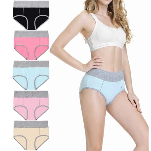 TUUHAW Damen Unterhosen Baumwolle Slips Damen Hoher Taille Atmungsaktive Taillenslip Wochenbett Unterwäsche 5er Pack Mehrfarbig 01-M von TUUHAW