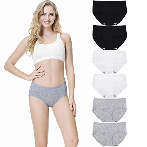 TUUHAW Damenslips Baumwolle 6er Pack Mehrpack Hipster Mittel Taille Panties Atmungsaktiv Schwarz Weiß Grau XL von TUUHAW