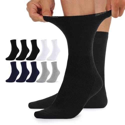 TUUHAW Damensocken 39-42 ohne Gummibund Diabetikersocken Damen Diabetiker Socken Herren 10 Paar Comfort Baumwolle Schwarz Weiß Grau Dunkelblau Herrensocken Gesundheitssocken ohne Bund von TUUHAW