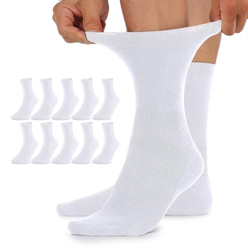 TUUHAW Damensocken 39-42 ohne Gummibund Diabetikersocken Damen Diabetiker Socken Herren 10 Paar Comfort Baumwolle Weiß Herrensocken Gesundheitssocken ohne Bund von TUUHAW