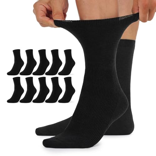 TUUHAW Damensocken 39-42 ohne Gummibund Diabetikersocken Damen Socken für Diabetiker Herren Schwarz 10 Paar Comfort Baumwolle Herrensocken Gesundheitssocken ohne Bund von TUUHAW