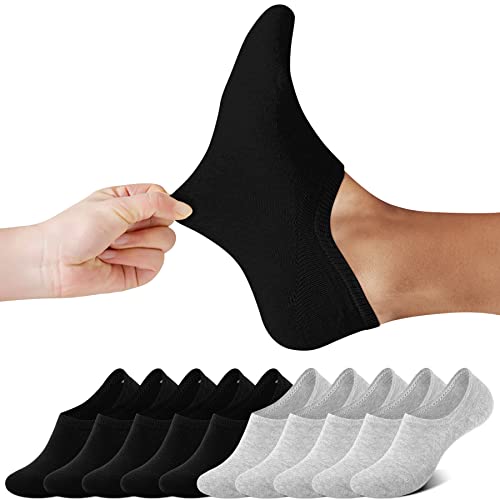 FALARY Füßlinge Damen Herren Footies Unsichtbare Kurze 10 Paar Sneaker Socken Großes Silikonpad Verhindert Verrutschen_SchwarzGrau_35-38 von FALARY