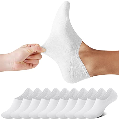 FALARY Füßlinge Herren Damen Footies Unsichtbare Kurze 10 Paar Sneaker Socken Großes Silikonpad Verhindert Verrutschen_Weiß_43-46 von FALARY