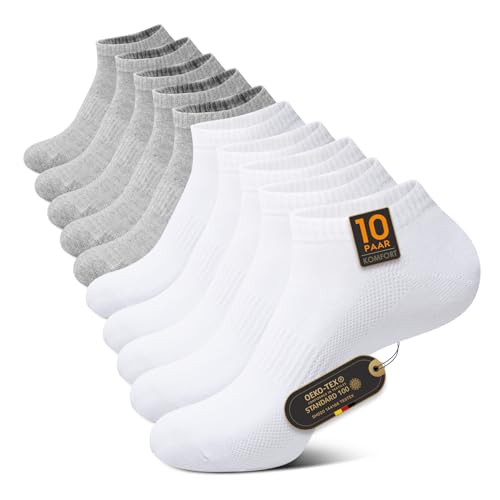 TUUHAW Herren Socken 39-42 Kurze Baumwoll Sneaker Socken Damen 39-42 Sportsocken Halbsocken Kurzsocken Sneakersocken Laufsocken Atmungsaktive,Weiß Grau*10 von TUUHAW