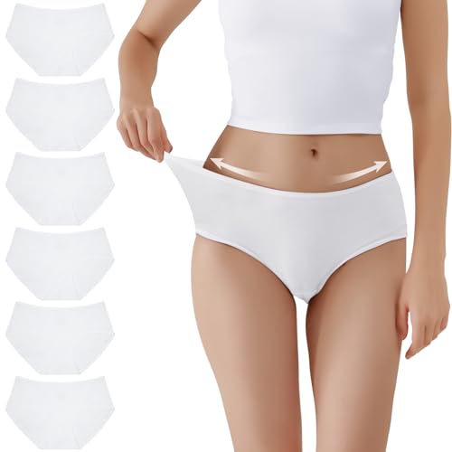 TUUHAW Slip Damen Baumwolle 6er Pack Atmungsaktiv Mittel Taille Panties 6er Pack Weiß XS von TUUHAW