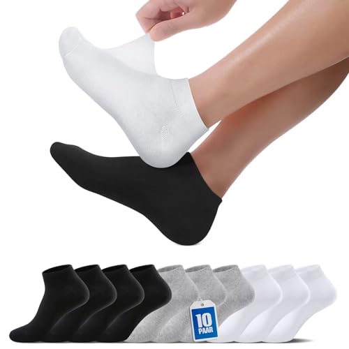 TUUHAW Sneaker Socken Damen 35-38 Herren Sneakersocken Sportsocken Halbsocken Kurze Atmungsaktive Baumwolle Socken Laufsocken 10paar Schwarz Weiß Grau von TUUHAW