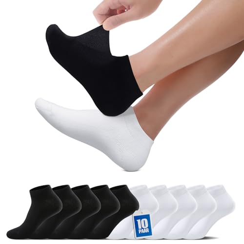 TUUHAW Sneaker Socken Damen 35-38 Herren Sneakersocken Sportsocken Halbsocken Kurze Atmungsaktive Baumwolle Socken Laufsocken 10paar Schwarz Weiß von TUUHAW