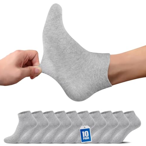 TUUHAW Sneaker Socken Damen Herren 39-42 Sneakersocken Sportsocken Halbsocken Kurze Atmungsaktive Baumwolle Socken Laufsocken 10paar Grau von TUUHAW