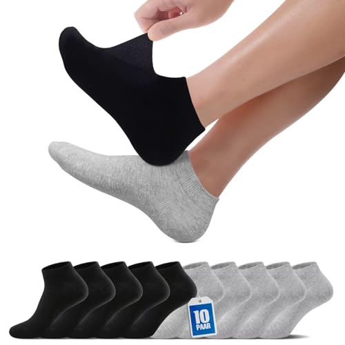 TUUHAW Sneaker Socken Damen Herren 39-42 Sneakersocken Sportsocken Halbsocken Kurze Atmungsaktive Baumwolle Socken Laufsocken 10paar Schwarz Grau von TUUHAW