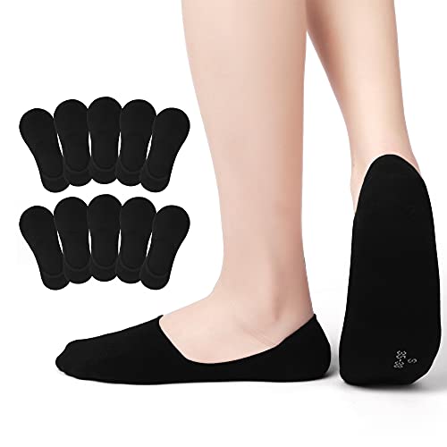 TUUHAW 10 Paar Sneaker Socken Damen Herren Füßlinge Footies Atmungsaktiv Unsichtbar Kurzsocken Baumwoll Rutschfest Schwarz 35-38 von TUUHAW