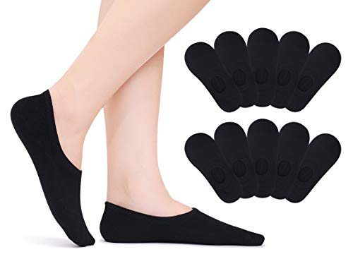 TUUHAW Sneaker Socken Damen Herren Füßlinge 10 Paar Footies Unsichtbare Kurze No Show Socken Großes Silikonpad Anti Rutsch Schwarz 35-38 von TUUHAW