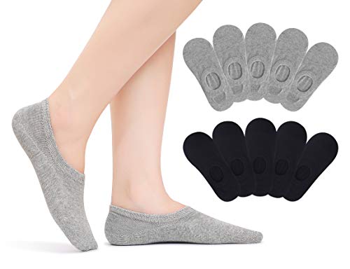 TUUHAW Sneaker Socken Damen Herren Füßlinge 10 Paar Füsslinge Footies Unsichtbare Kurze Großes Silikonpad Schwarz-Grau 43-46 von TUUHAW