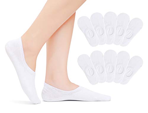 TUUHAW Sneaker Socken Damen Herren Füßlinge 10 Paar Füsslinge Footies Unsichtbare Kurze Großes Silikonpad Weiß 43-46 von TUUHAW