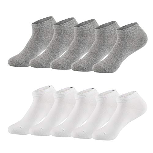 TUUHAW Sneaker Socken Damen Herren 39-42 Sneakersocken Halbsocken Sportsocken Kurze Atmungsaktive Baumwolle Socken 10 paar Weiß-Grau von TUUHAW