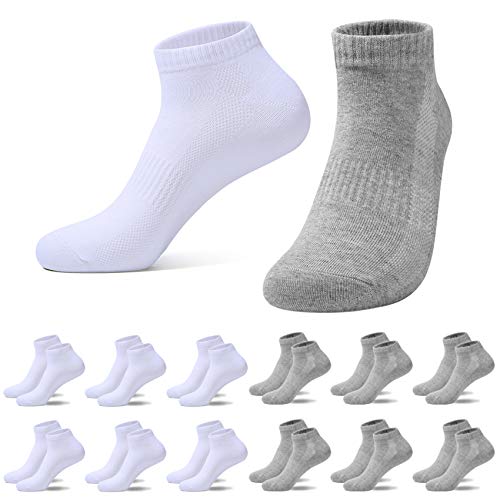 TUUHAW Sneaker Socken Herren 12 Paar Kurze Halbsocken Damen Quarter Baumwolle Unisex Weiß-Grau 43-46 von TUUHAW