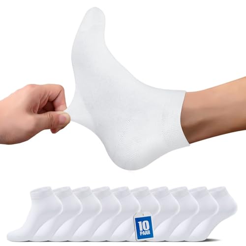 TUUHAW Sneaker Socken Herren 39-42 Damen Sneakersocken Sportsocken Halbsocken Kurze Atmungsaktive Baumwolle Socken Weiß Laufsocken 10paar von TUUHAW