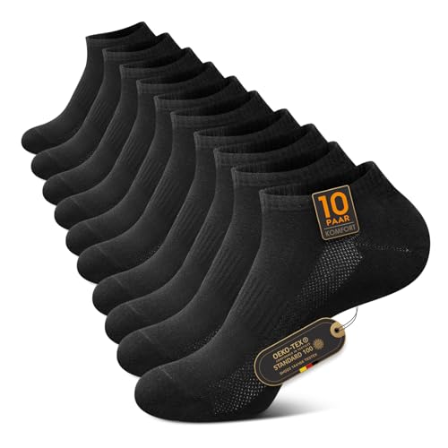 TUUHAW Sneaker Socken Herren 43-46 Schwarz Sportsocken Herren 43-46 Weiß Halbsocken Laufsocken Sneakersocken Baumwollsocken Atmungsaktive 10 Paar von TUUHAW