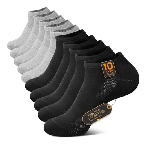 TUUHAW Sneaker Socken Herren 47-49 Sportsocken Laufsocken Kurzsocken Halbsocken Baumwoll Atmungsaktive,Schwarz Grau*10 von TUUHAW