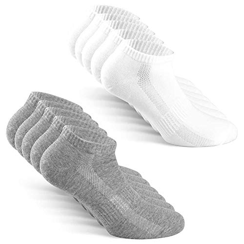 TUUHAW Sneaker Socken Herren Damen Sportsocken 10Paar Halbsocken Kurze Atmungsaktive Baumwolle Weiß-Grau 39-42 von TUUHAW