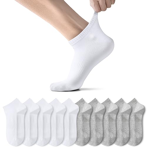 TUUHAW Sneaker Socken Herren Damen Sportsocken 10Paar Halbsocken Kurze Atmungsaktive Baumwolle Weiß-Grau 47-50 von TUUHAW