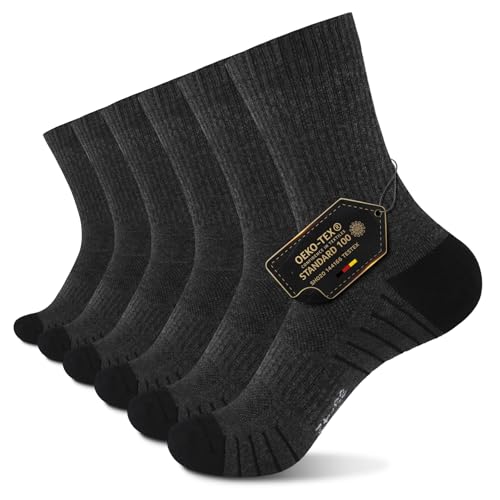 TUUHAW Socken Herren 43-46 Tennissocken Herren Lang Sportsocken Laufsocken Baumwolle Dicke Wandersocken Damen Frottee Baumwollsocken 6 Paar, Dunkelgrau 43-46 von TUUHAW
