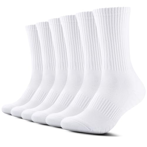 TUUHAW Socken Herren Damen 6 Paar Sportsocken Atmungaktive tennissocken,Weiß 43-46 von TUUHAW