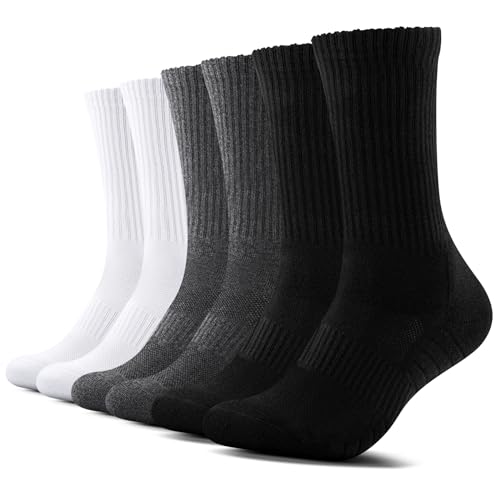 TUUHAW Socken Herren Damen 6 paar Sportsocken Weiß Laufsocken Gepolstert Baumwollsocken Schwarz Grau, Ideal für Herbst & Winter 35-38 von TUUHAW