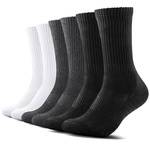 TUUHAW Socken Herren Damen 6 paar Sportsocken Weiß Laufsocken Gepolstert Baumwollsocken Schwarz Grau, Ideal für Herbst & Winter 43-46 von TUUHAW