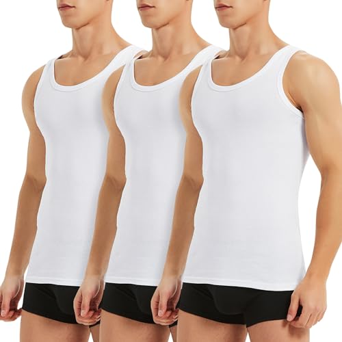 TUUHAW Tank Top Herren Ärmellose Unterhemd Herren Weiss 100% gekämmte Baumwolle Feinripp Unterhemden Männer Muskelshirts Herren Sport Achselshirt 3er Pack Weiß 5XL von TUUHAW