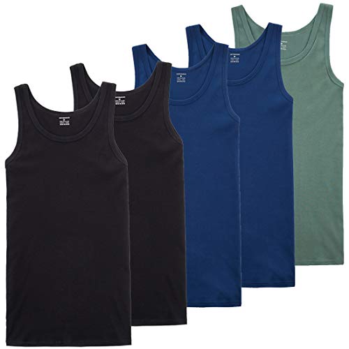 TUUHAW Unterhemd Herren 5er Pack Tank Top Baumwolle Feinripp ärmellos Muskelshirtst Männer Schwarz Olive Marine 3XL von TUUHAW