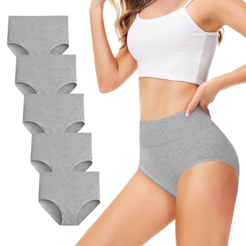 TUUHAW Unterhosen Damen Unterwäsche 5er Pack Slip Miederhose Baumwolle Hoher Taille Atmungsaktive GRAU XL von TUUHAW