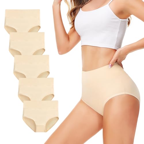 TUUHAW Unterhosen Damen Unterwäsche 5er Pack Slip Miederhose Baumwolle Hoher Taille Atmungsaktive Hautfarbe 3XL von TUUHAW