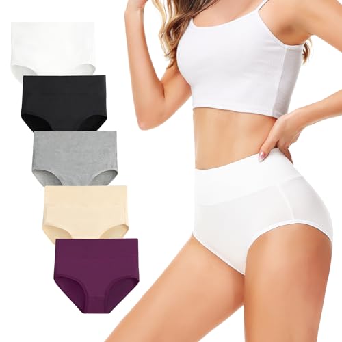 TUUHAW Unterhosen Damen Unterwäsche 5er Pack Slip Miederhose Baumwolle Hoher Taille Atmungsaktive Mehrfarbig-1 L von TUUHAW