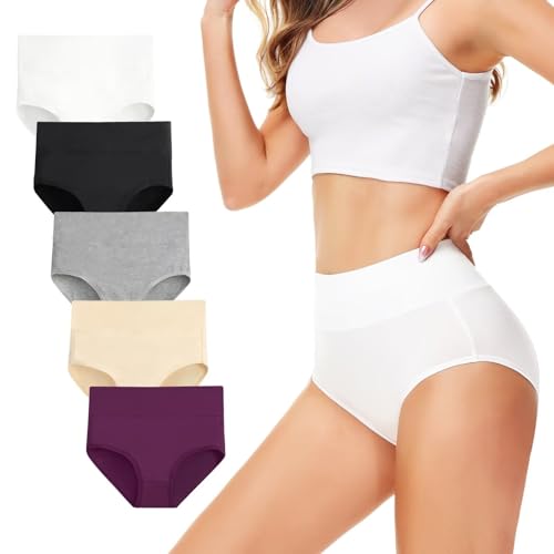 TUUHAW Unterhosen Damen Unterwäsche 5er Pack Slip Miederhose Baumwolle Hoher Taille Atmungsaktive Mehrfarbig-1 L von TUUHAW