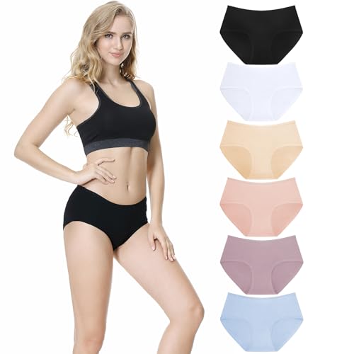 TUUHAW Unterhosen Damen Unterwäsche 6er Pack Baumwolle Slips Mittel Taille Panties Mehrfarbig03-M von TUUHAW