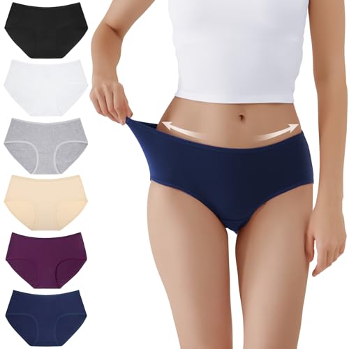 TUUHAW Unterhosen Damen Unterwäsche 6er Pack Baumwolle Slips Mittel Taille Panties Mehrfarbig04-XS von TUUHAW