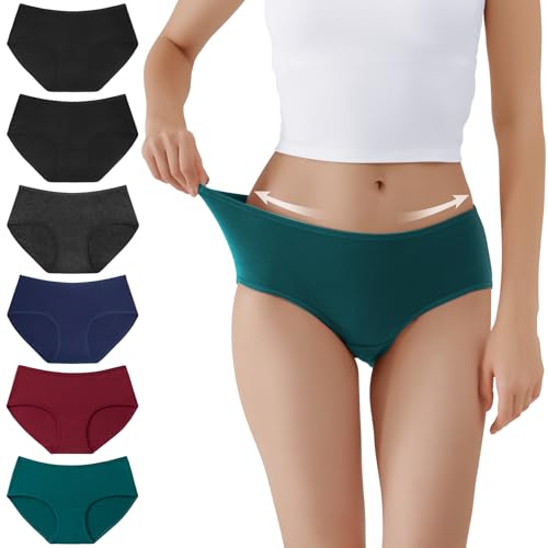 TUUHAW Unterhosen Damen Unterwäsche 6er Pack Baumwolle Slips Mittel Taille Panties Mehrfarbig05-XL von TUUHAW