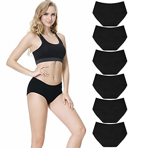 TUUHAW Damen Unterhosen Baumwolle Slips Mehrpack Hipster Bequeme Unterwäsche 6er Pack Schwarz 2XL von TUUHAW