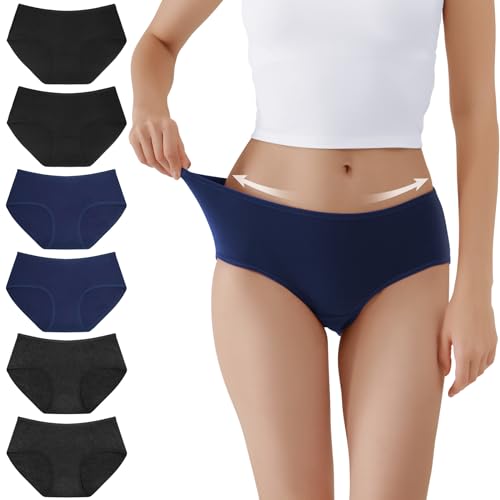 TUUHAW Unterhosen Damen Unterwäsche 6er Pack Baumwolle Slips Mittel Taille Panties Schwarz Marine Grau 3XL von TUUHAW